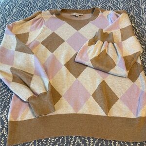 Loft Argyle Patterned Sweater - Pink and Brown